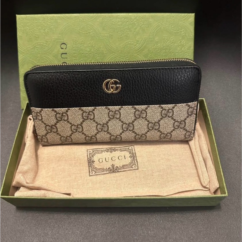 Bi-color GG Marmont zip around wallet